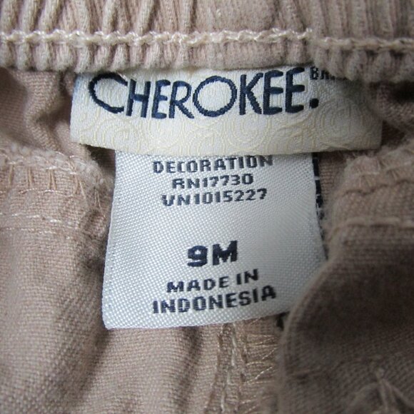 Cherokee Zip Up Khaki Pants Girls Size 9M Tan Beige Elastic Infant Bottoms - Picture 2 of 4